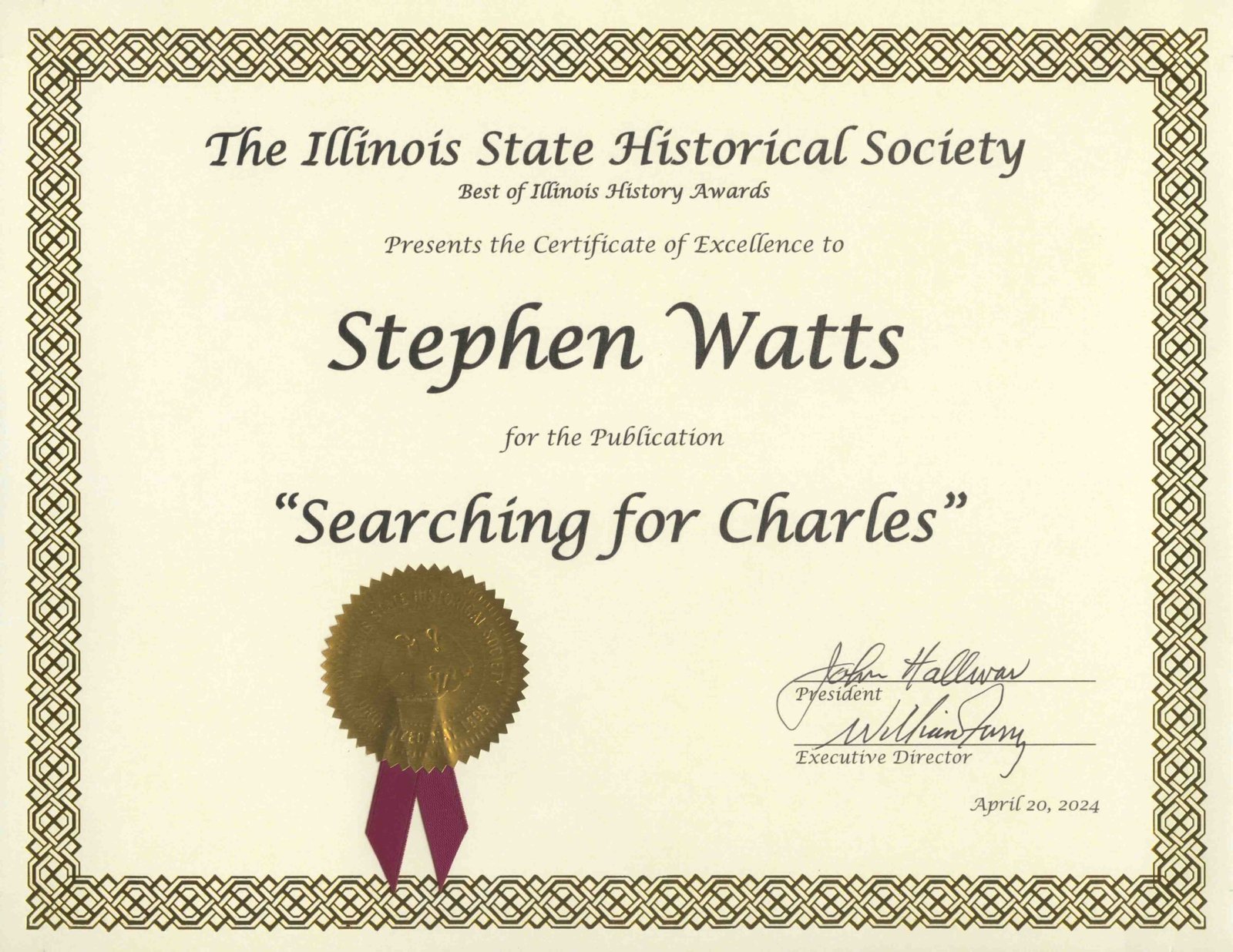 Illinois State Historical Society Certificate of Excellence (2024)